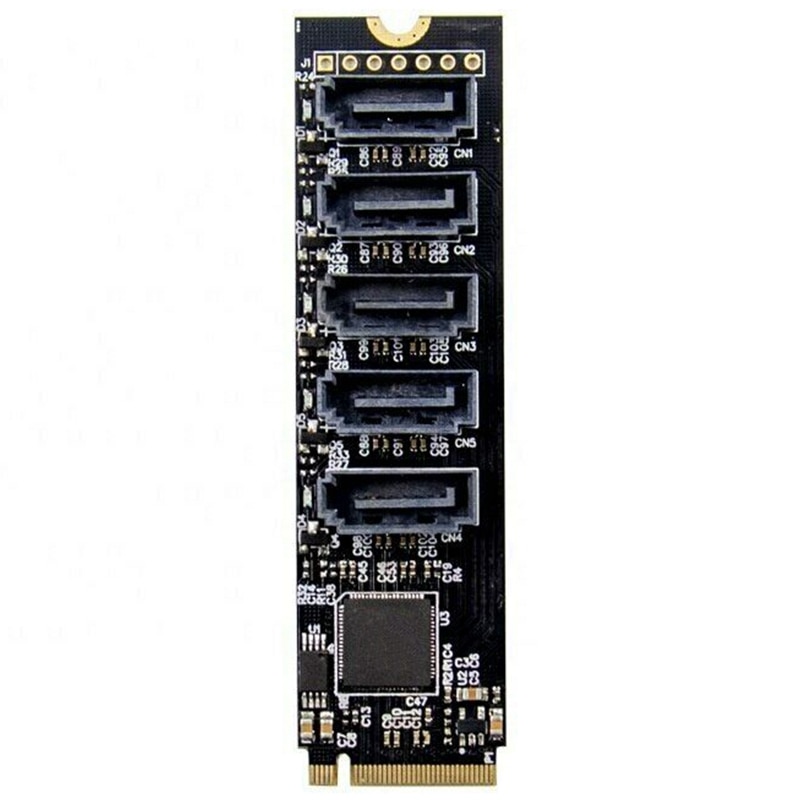PCIe X2 M.2 Key M to 5-Port SATA 3.0 Adapter Card NGFF NVME to SATA3.0 Converter Card JMB585 Chipset 6 Gbps