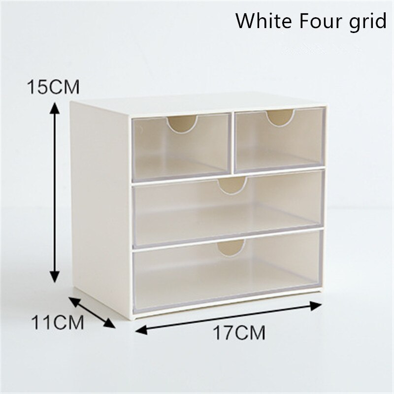 Plastic Drawer Storage Box Home Jewelry Office Stationery Sundries Container Desktop Decoration: White Four grid