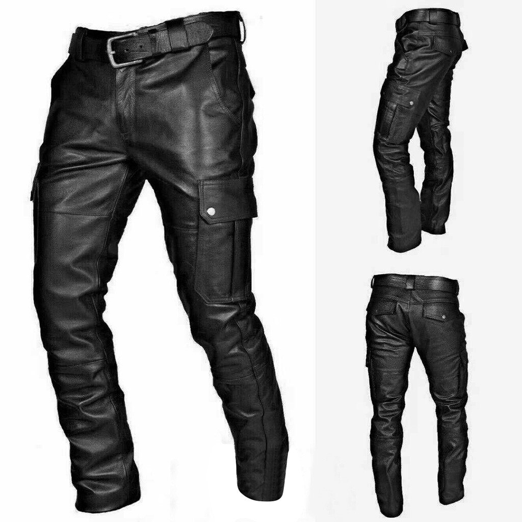 Pantalones Retro de cuero PU para hombre, jeans ajustados de para primavera y verano, alta elasticidad, para motocicleta, calle