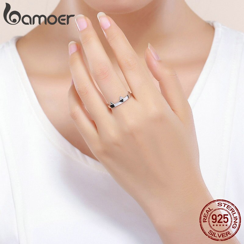 BAMOER 925 Sterling Silber Nette Katze Pfote Ohren Ebene bilden Einstellbare Finger Ringe Party Hochzeit Schmuck, Der SCR387