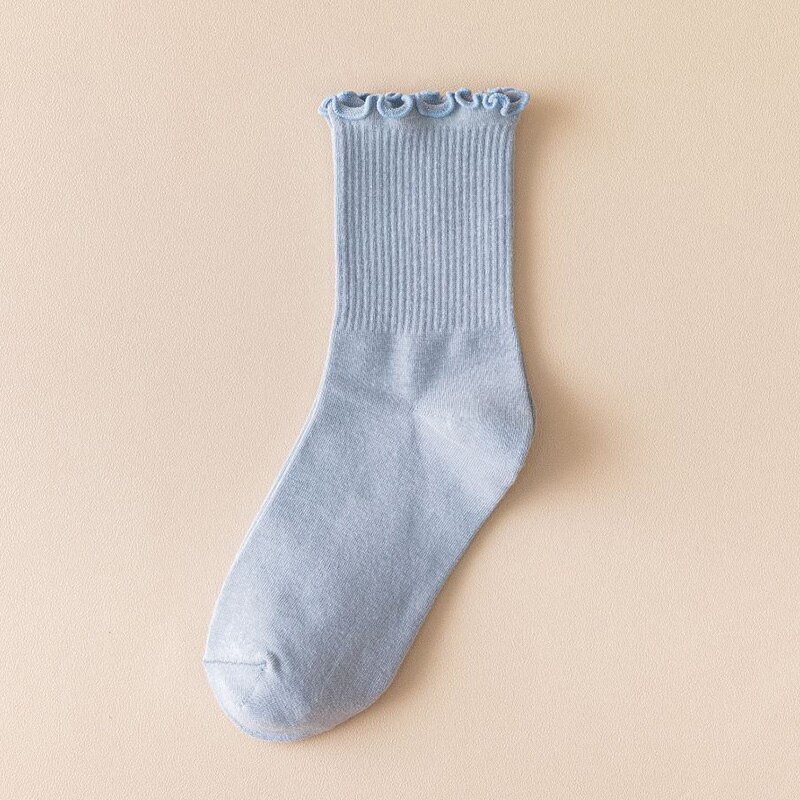 Röyhelöiset röyhelösukat naisille pitsiset söpöt yksivärinen harajuku puuvilla kawaii onnellinen syksy talvi pitkät korkeat naisen sukat tyttöjen sukat: Sininen