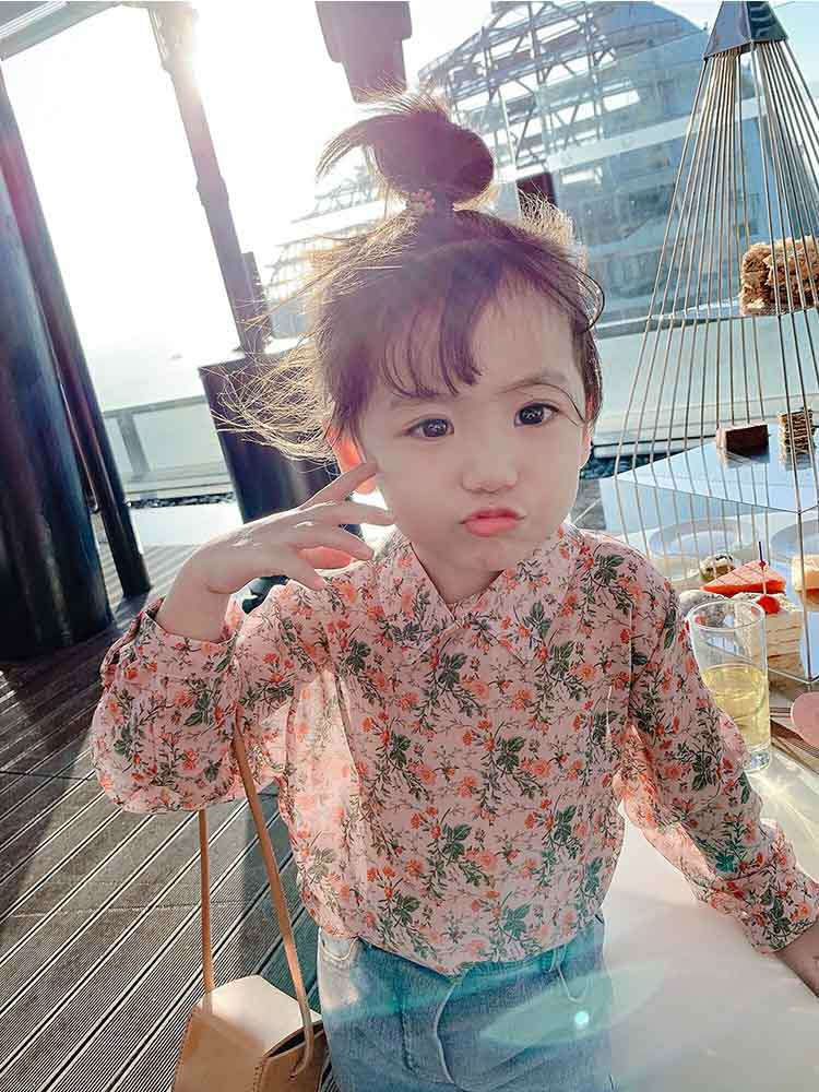 Camisa floral de chifón para niñas de verano de manga larga para niños de 3 a 8 años
