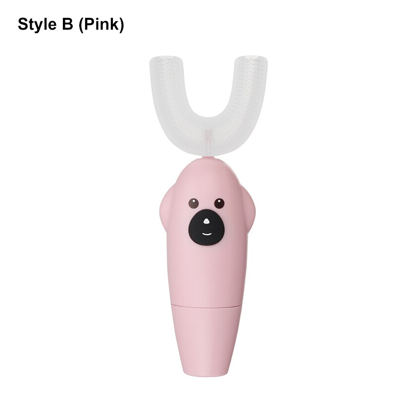 2 Styles Smart Electric Toothbrush 360° U-Shaped Automatic Ultrasonic Cleaning Toothbrush USB Charging for Aged 2-12: Pink Style B