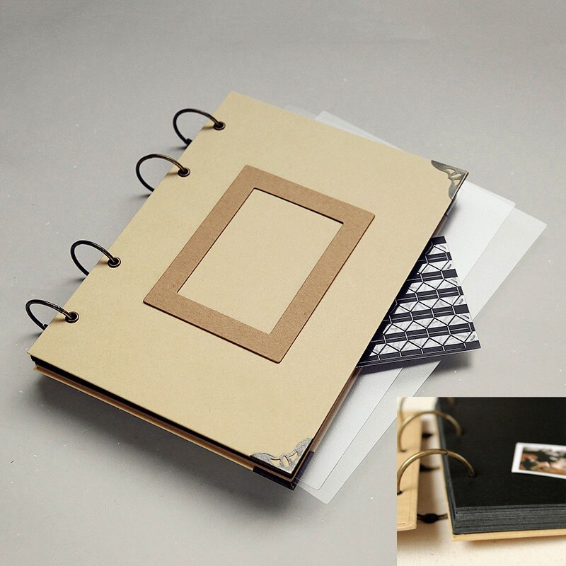 Angwing 28 Vellen Losbladige Fotoalbum Scrapbook Blank/Grote Albums Foto Cover Diy Bruiloft Foto Scrapbook Album case Binding: Album-Black Page