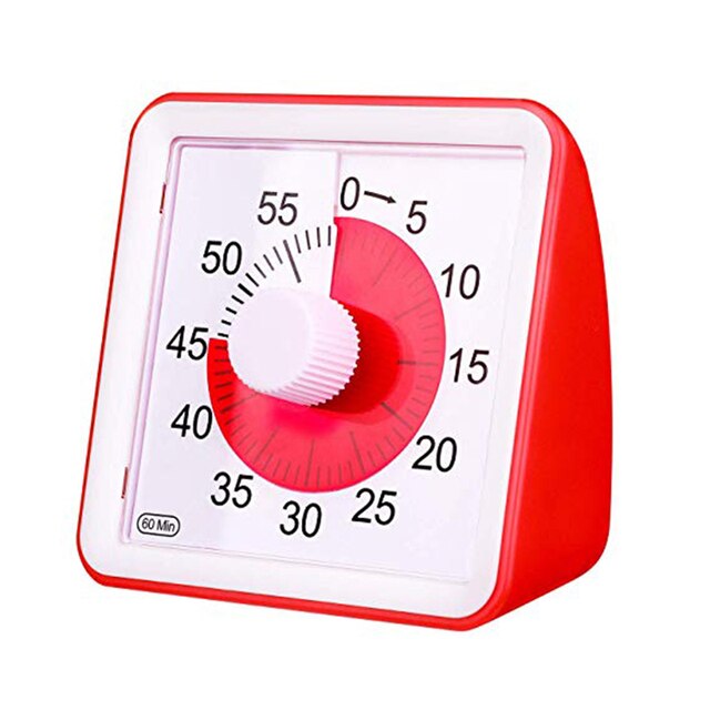 60-Minute Visual Timer, Classroom Countdown Clock, Silent Timer for Kids and Adults, Time Management Analog Timer Kitchen Gadget: Red