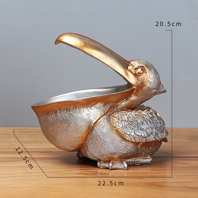 Zachte Decoratie De Pelikaan Standbeeld Deur Sleutel Veranda Wijn Kast Opbergdoos Thuis Toekan Hars Sculptuur Vogel Art Ornament: Champagne Silver