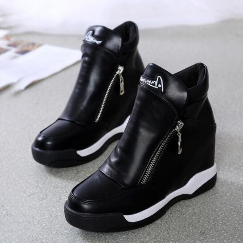 Botas cómodas de cuña oculta para mujer, zapatos femeninos de plataforma alta, informales, a la , con cremallera lateral, botines cálidos, zapatillas planas
