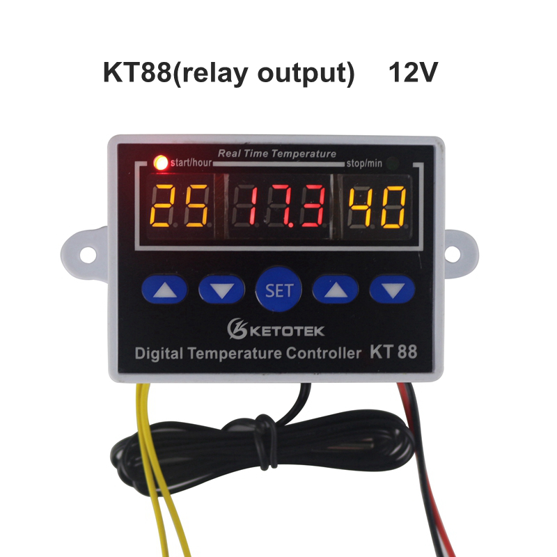 Digital Thermostat for Incubator 12V 24V 110V 220V Temperature Controller Regulator Control Switch Thermoregulator 10A 220VAC: KT88 12V