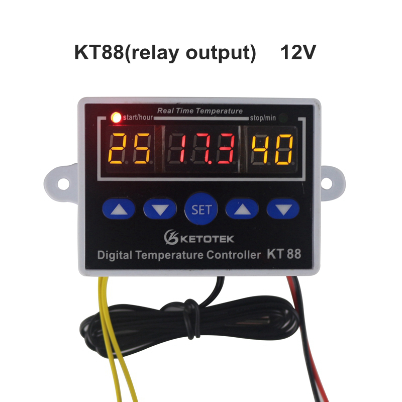 Digitale Thermostaat Voor Incubator 12V 24V 110V 220V Temperatuurregelaar Regulator Schakelaar Thermoregulator 10A 220VAC: KT88 12V