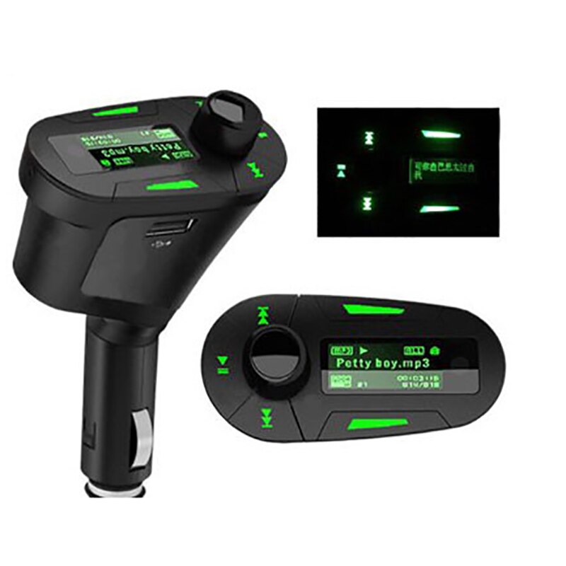 Car Kit MP3 Player Wireless FM Transmitter Modulator USB SD MMC Slot Blue LCD Display with Remote Wireless In Car FM Transmitter: t618-green