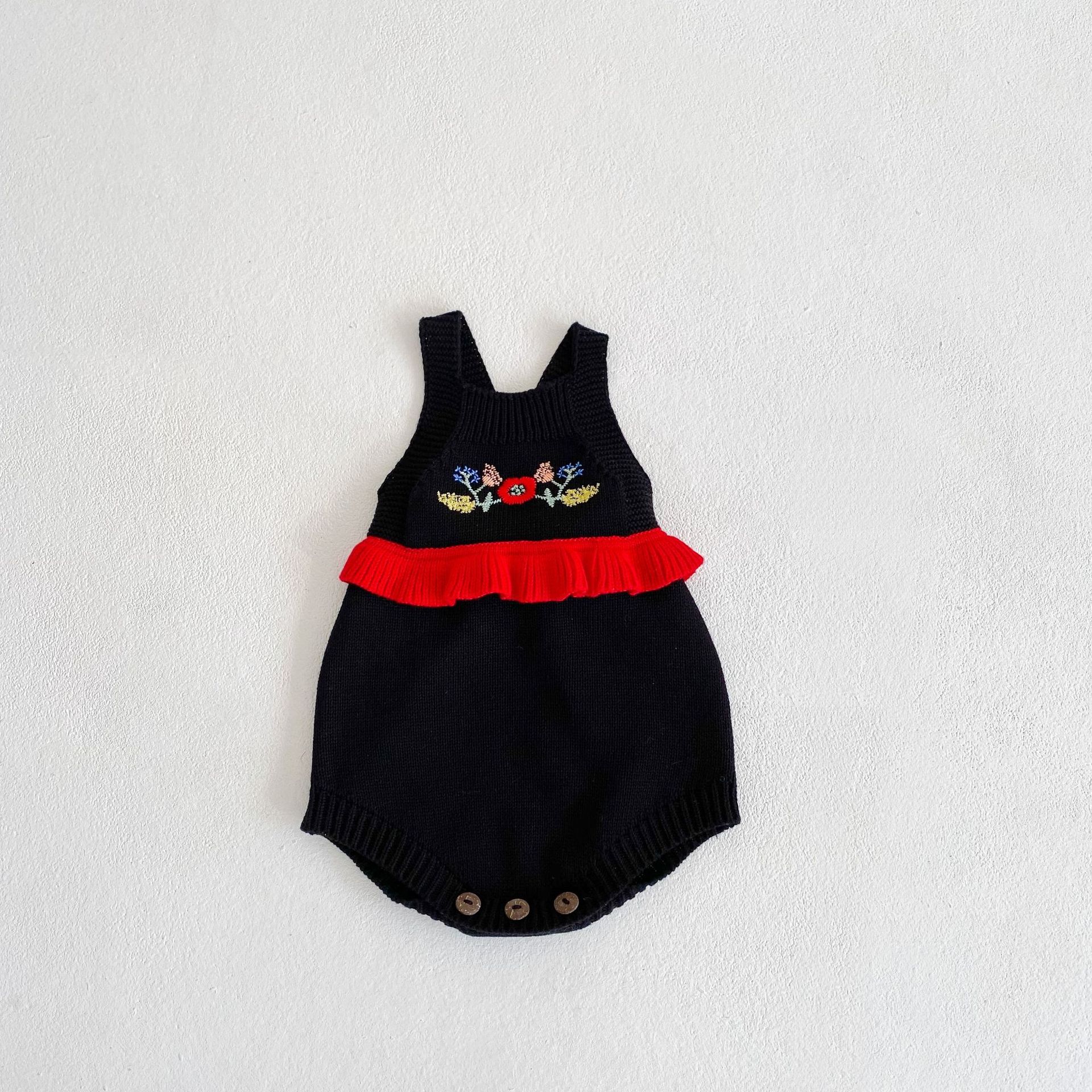 Bobotcnunu 2022 Baby jungen mädchen ärmelloser strickbody bestickt frühling herbst kleidung: Schwarz / 6m 66cm