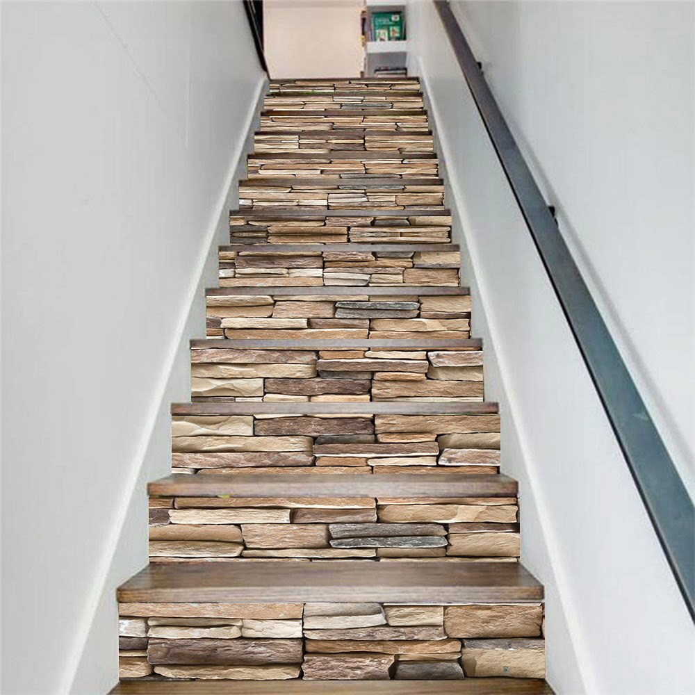 13 unids/set adhesivos 3D DIY para escalera de piedra extraíble de patrón escaleras escalones pegatinas de pared de piso calcomanías etiqueta engomada decoración del hogar