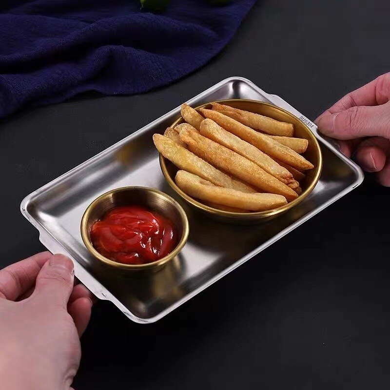 Mini Dish Golden Silver Sauce Dish Appetizer Serving Tray Stainless Steel Soy Sauce Dishes Spice Plates Kitchen Supplies Plates