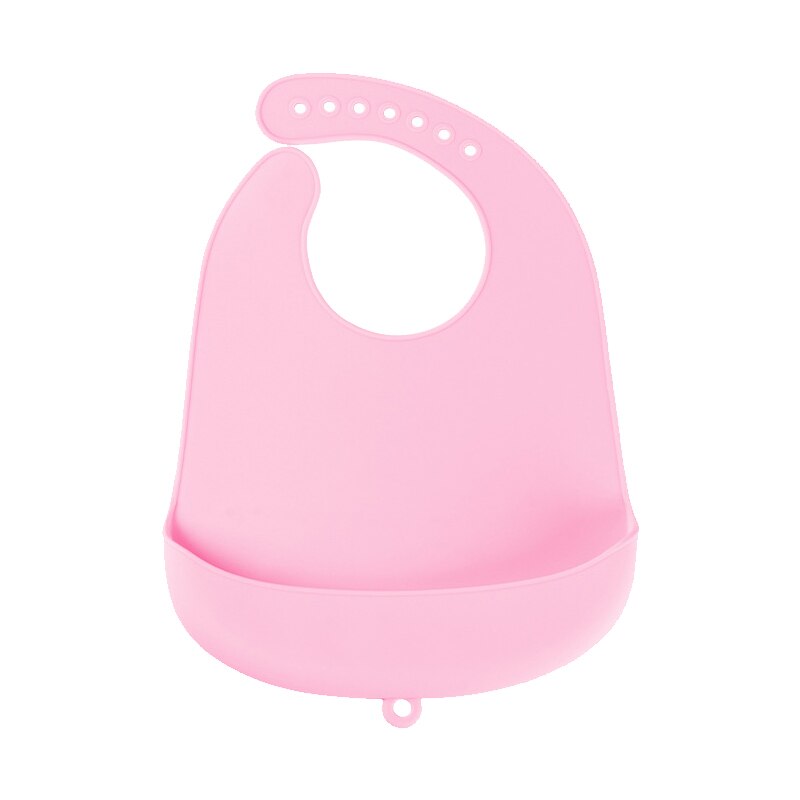 Babador impermeável do silicone do bebê da cor sólida com o avental de toalha da saliva do feijão dos bolsos projetado com o coletor largo profundo das migalhas: pink