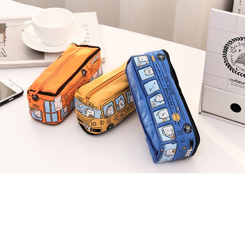 Gran capacidad de autobús de dibujos animados en forma de estuche de tela para lápices Kalem Kutusu de oficina material escolar lápiz bolsa de caja para niños