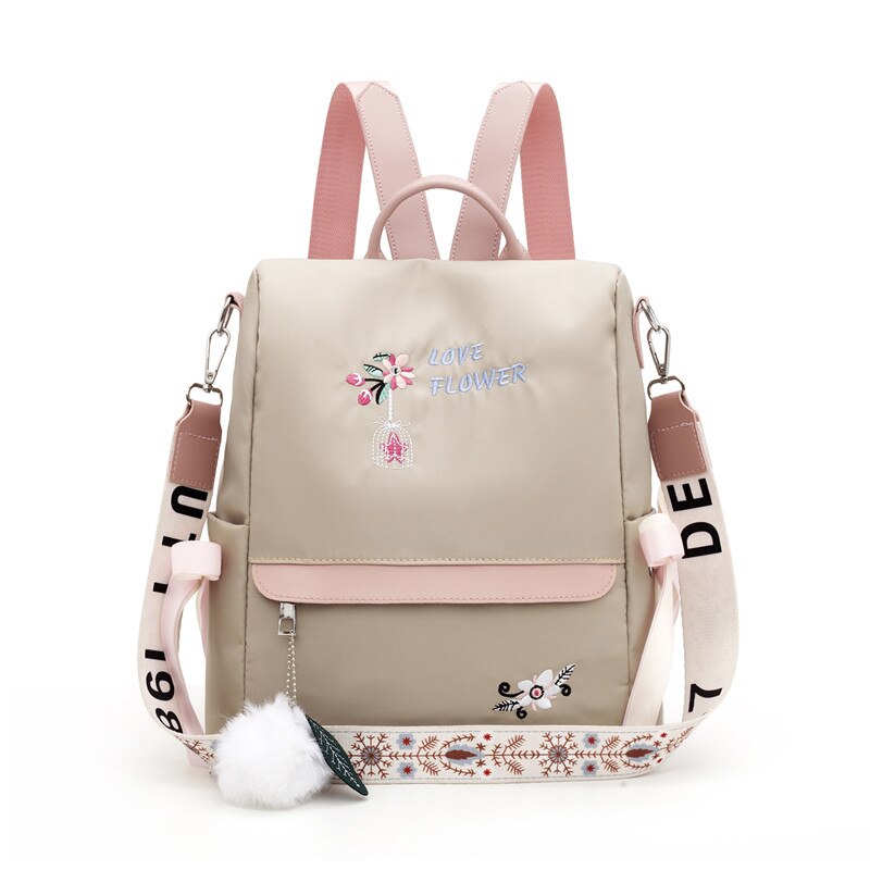 backpack candy color lady Oxford multi-function backpack casual anti-theft backpack teen girl bag: Beige2