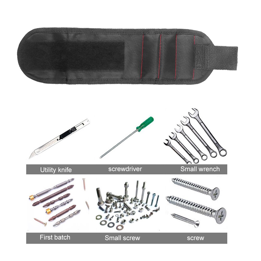 Muñequera magnética portátil, bolsa de herramientas con 3 imanes para electricista, soporte para herramientas de muñeca, tornillos, brocas, pulsera para herramienta de reparación