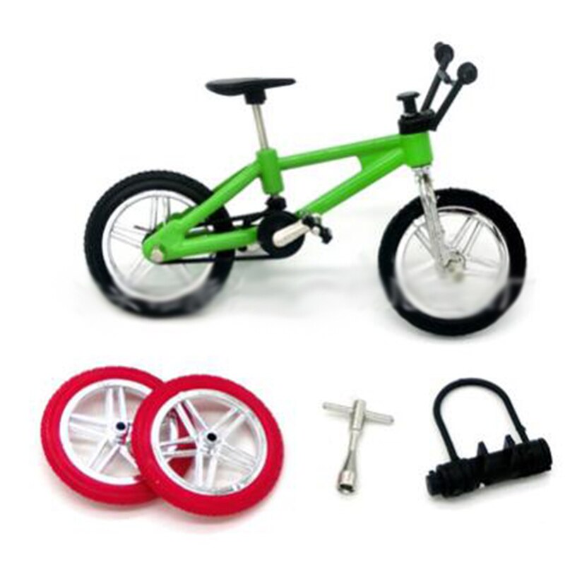 Fingerboard cykel legetøj barn med bremsetov simulering legering finger cykel børn 1 sæt = mini cykel / værktøj / lås / dæk: Grøn