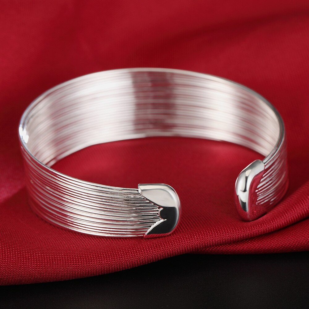 925 Zilveren Kleur Ringen Armbanden Sieraden Set Vrouwen Fijne Retro Multi-Line Bangle Verstelbare Size Party