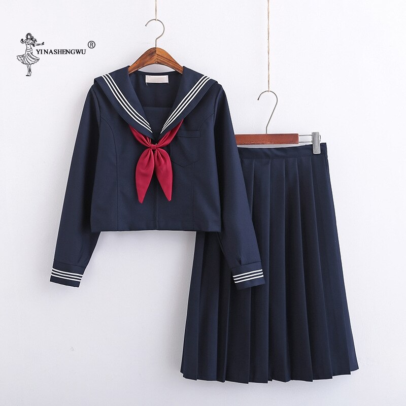 Navy blue JK uniform Autumn Summer Short/long Sleeve Japanese School Uniforms For Girls Sailor Pleated Skirt JK Sets Uniform