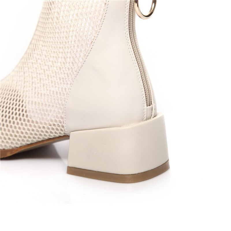 Morazora merk enkellaarsjes met hak, vierkante neus, zomerlaarzen, effen kleur, ademende damesschoenen, zwart