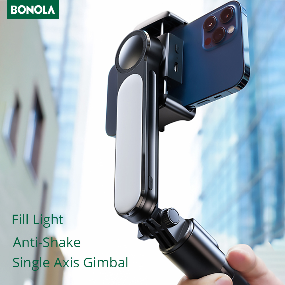 Bonola Handheld Wireless Bluetooth Selfie Stick Tripods with Fill Light for IOS/Android Foldable Smarthone Selfie Stick Gimbal