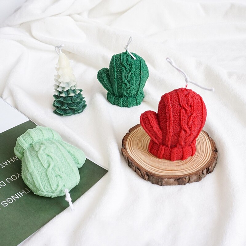 3D Kerst Wollen Gebreide Handschoenen Zeep Wax Krijt Mold Fondant Chocolade Biscuit Siliconen Mould Cake Decorating Tool