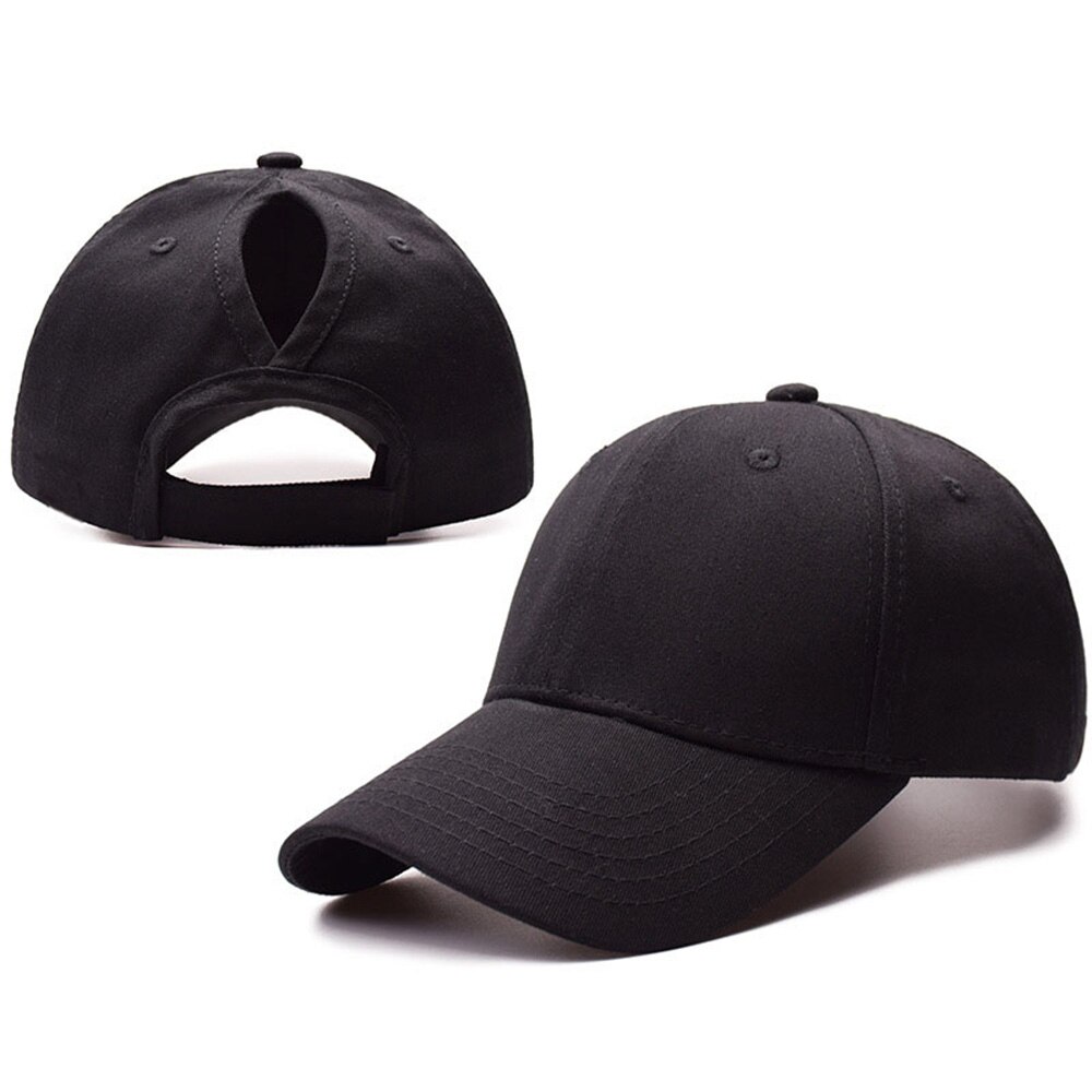 Zomer katoenen paardenstaart baseballpet dames camouflage pet snapback vader hoed knot dame meisjes reishoed klep: Katoen zwart