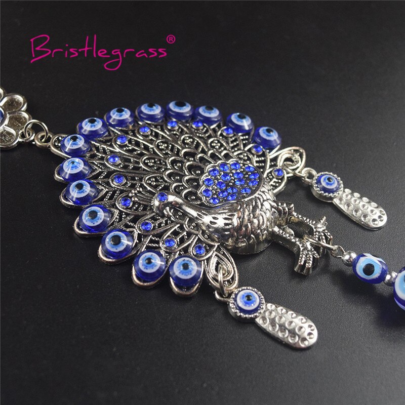 BRISTLEGRASS Turkish Blue Evil Eye Peacock Peafowl Tassel Amulets Lucky Charm Car Wall Hanging Pendant Blessing Protection Decor