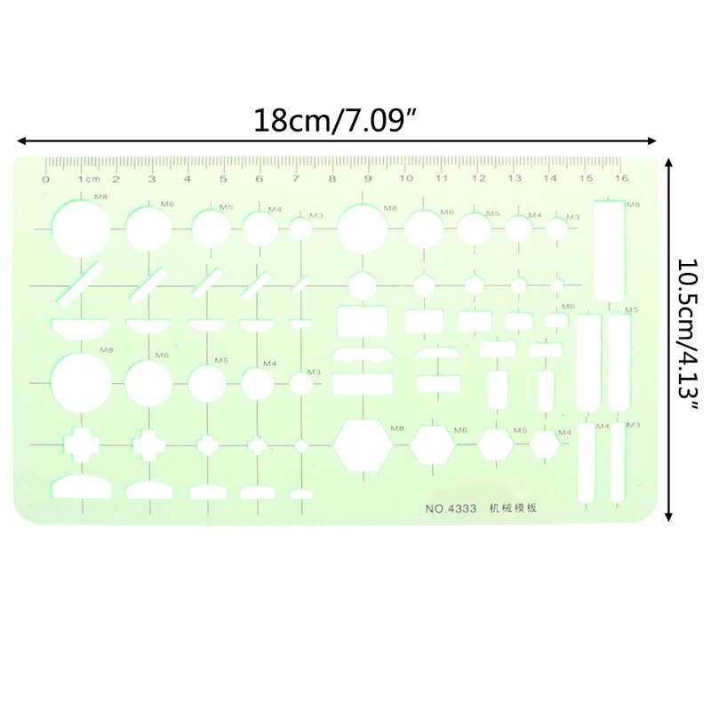 18 stilarter linealer grøn plastik cirkler geometrisk skabelon lineal stencil måleværktøj brevpapir studerende tegning kurve lineal