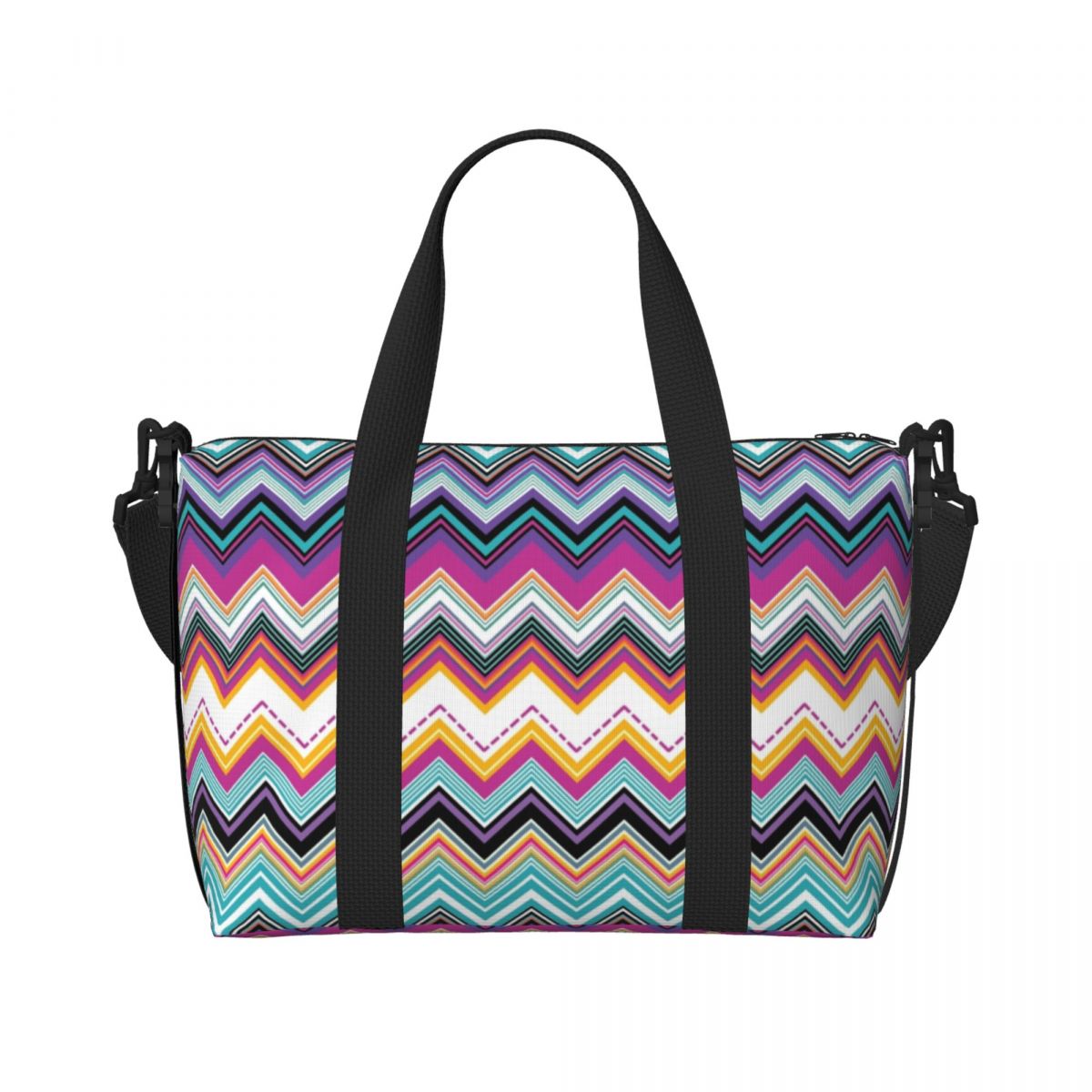 Bolso de mano de playa personalizado Boho Chic moderno en Zigzags para mujer, bolsas de compras de viaje multicolores geométricas para gimnasio Extra grande: Gris oscuro