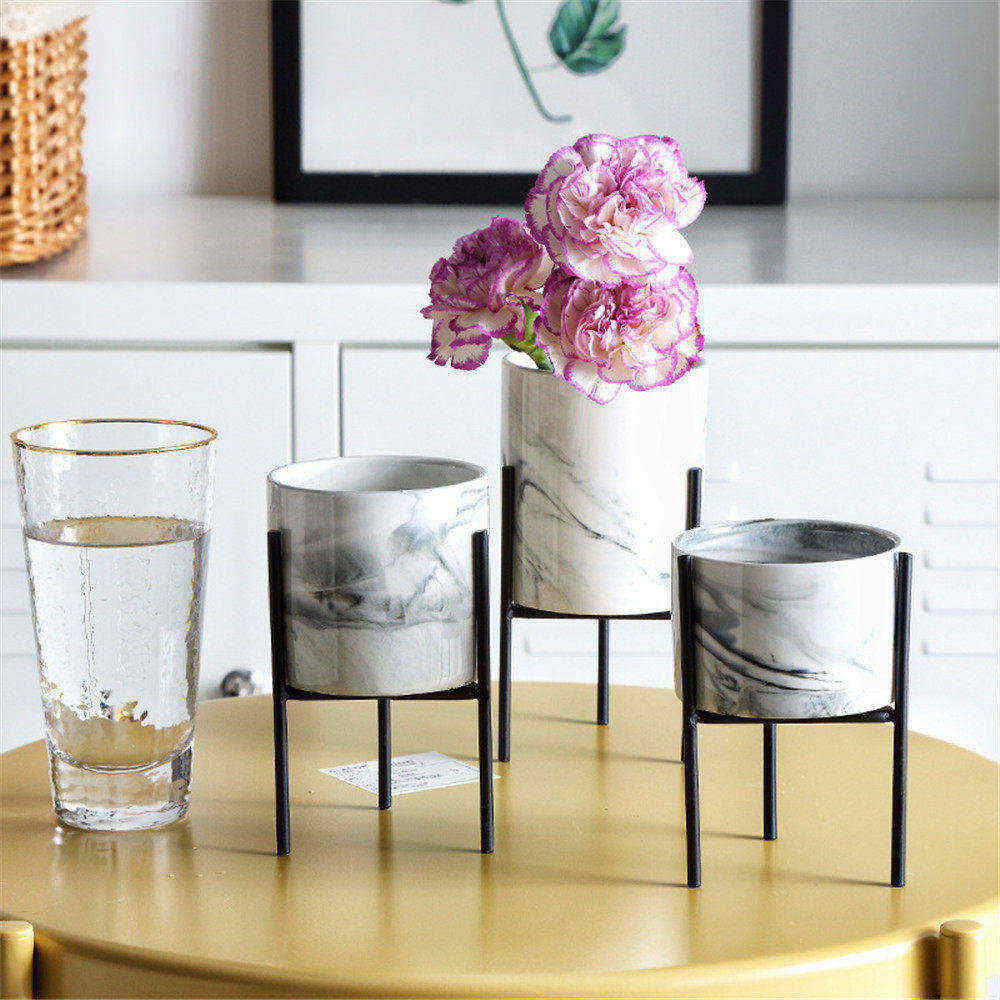 Scandinavische voorraadpotten met goud, zwart, wit, chique frame, marmerpatroon, potloodhouder, keramische bloemenmachine, bloemenvaas, voorraadpot
