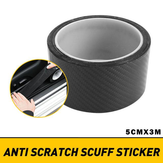 Car Door Sill Protector Strips Carbon Fiber Bumper Sticker for Toyota Corolla Avensis Yaris Rav4 Auris Hilux Prius Prado Camry: Black 5cm x 3m