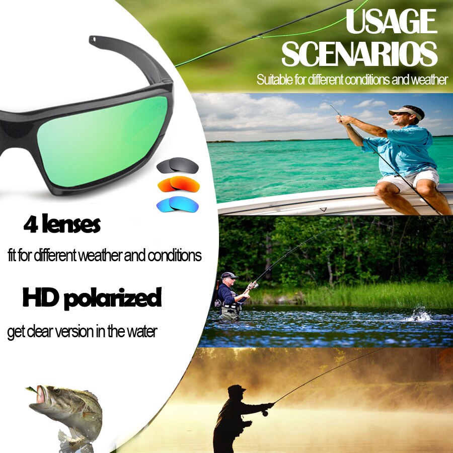Fiske solglasögon 6 linser polariserad uv lins kamouflage ram män kvinnor sport solglasögon camping kör klämma glasögon