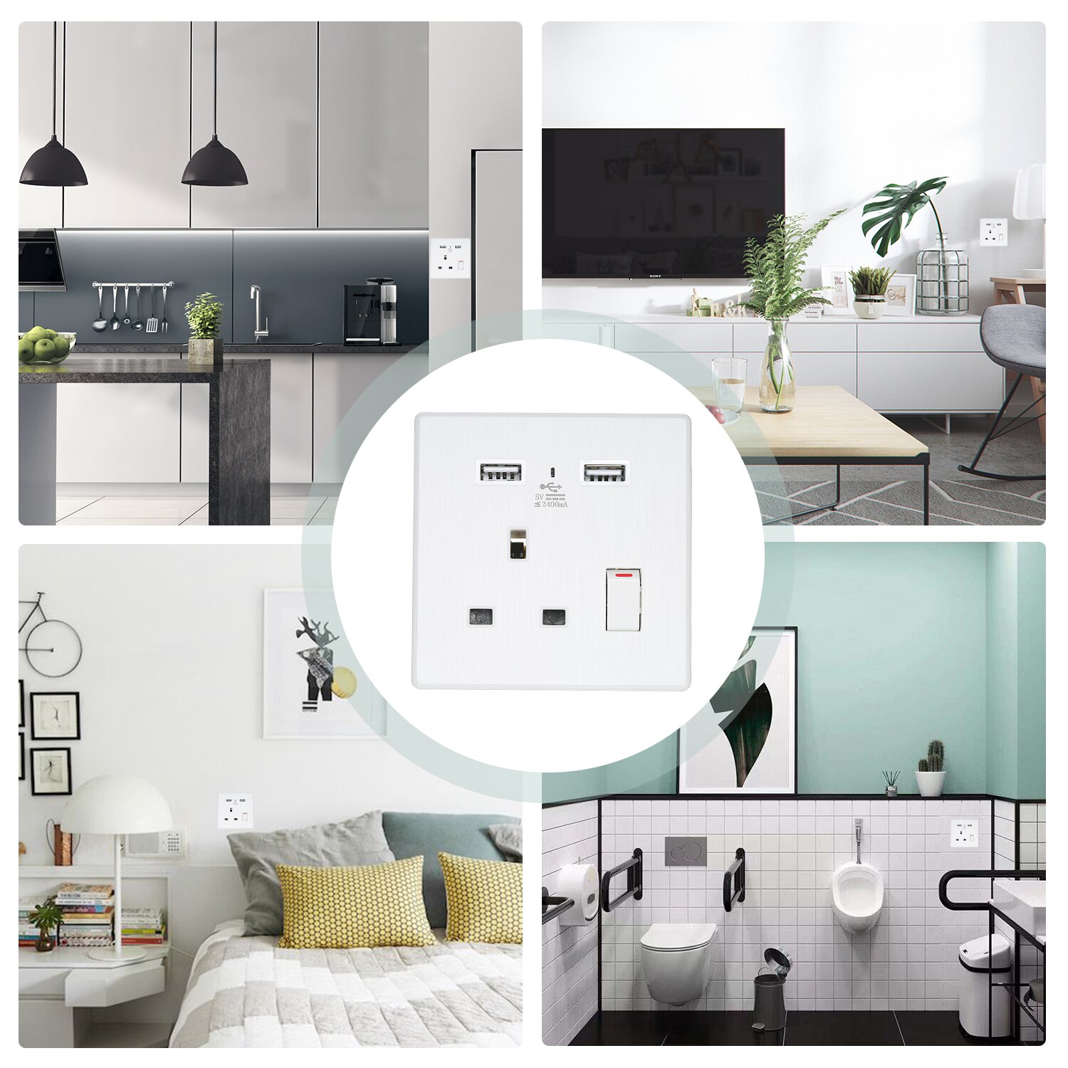 2.4A USB Wall Socket UK Plugs Dual USB Port Charger High Speed Wall Outlet AC Power Plate Panel Receptacle