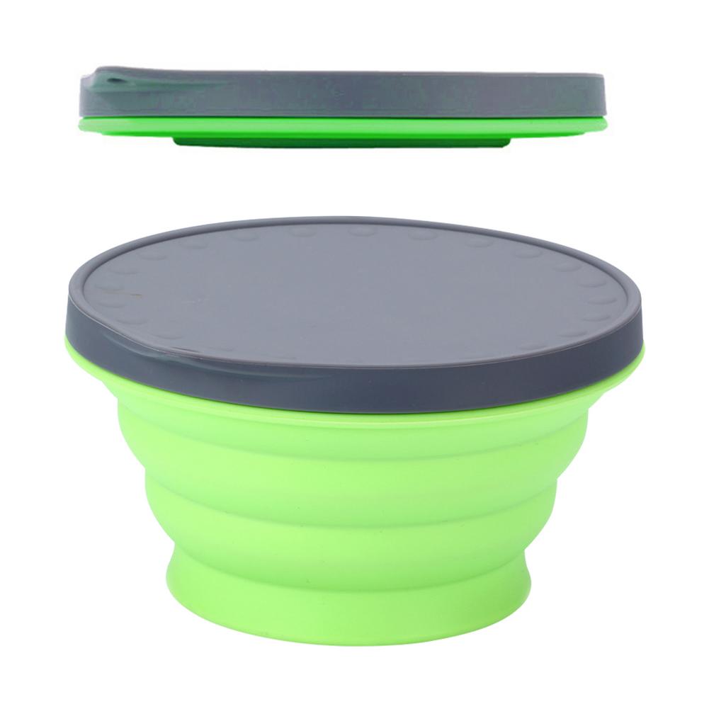 Vaisselle pliable en Silicone, récipient alimentaire Portable, plat à salade, Camping voyage bol de nourriture en plein air pour la cuisine: Green