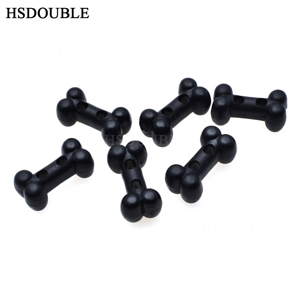 10pcs/pack Plastic Dog Bone Shape Button Cord Lock Toggle Stopper Black