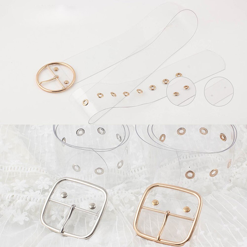 Clear Heart Belt Women Simple Plastic PVC Transparent Dress Belts For Jeans Metal Pin Buckle Trouser Waistband
