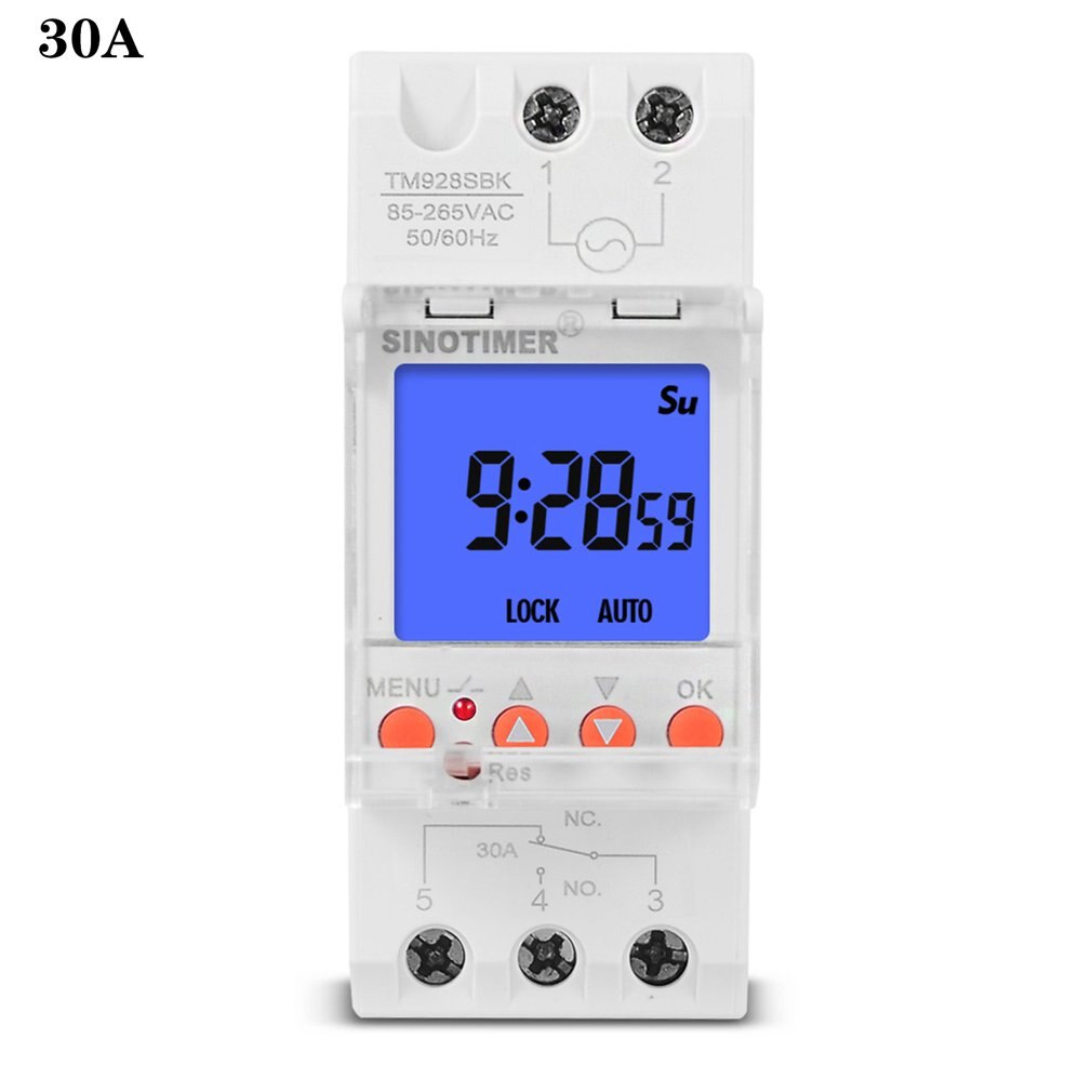 1 Second To 168 Hours Programmable Electronic Time Clock 85-265V Big LCD Backlight Display Timer With Lock Function: TM928SBKL