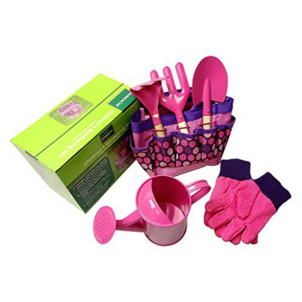Children Gardening Gloves Kit Gardening Watering Tools Set Kids Water Pot Harrow Fork Spade Gardening Gloves Kit: 2