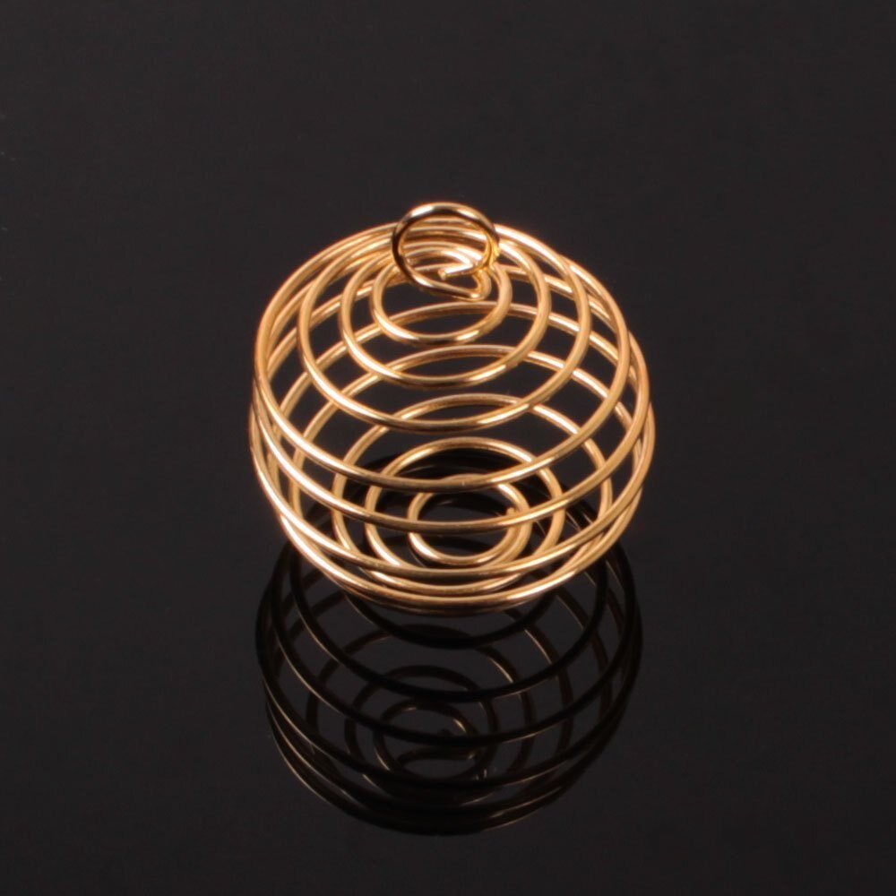 50pcs 25x30mm Plated Spiral Bead Cage Charms Pendants (Holds 18mm - 22mm Beads) for Women and Men Jewelry Making: gold