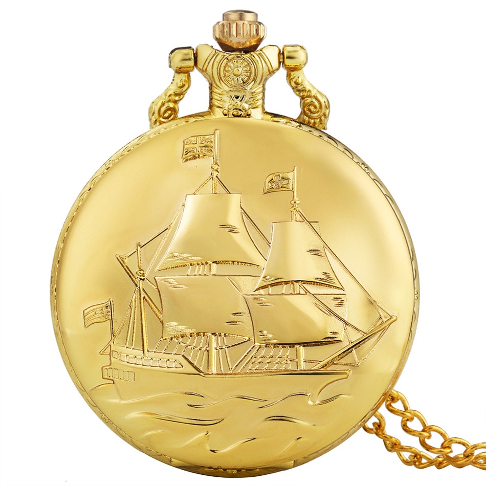 Antik segelbåtshänge fickur quartz urverk retro fickklocka för män kvinnor