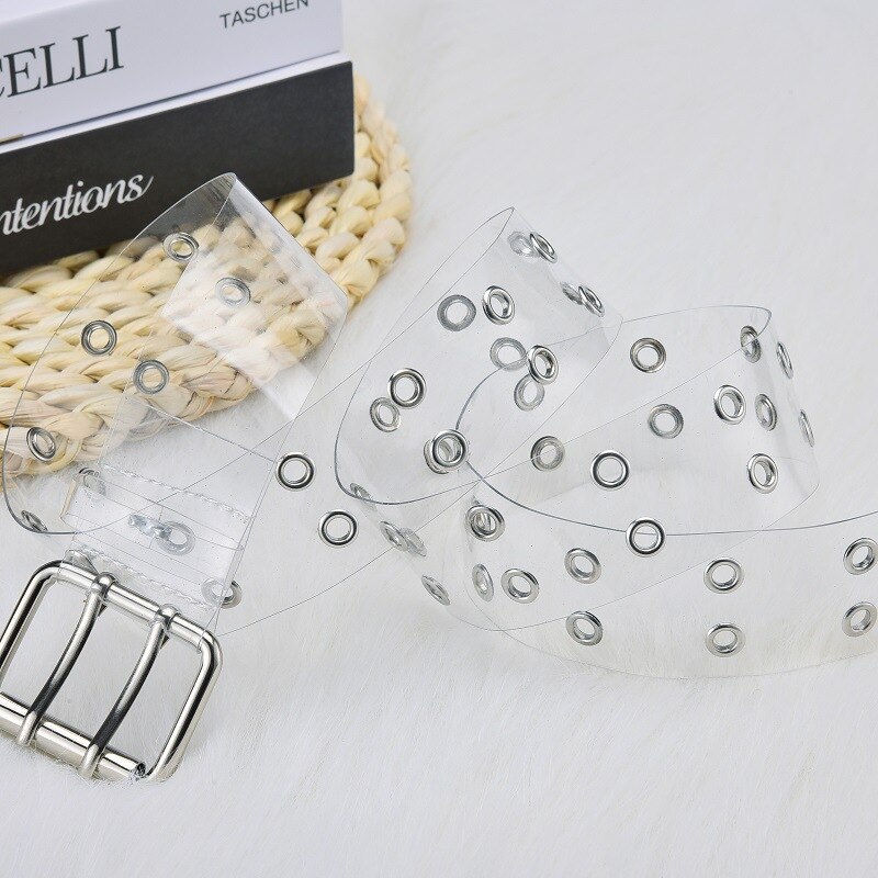 Double Grommet PVC Clear Belt For Women Pin Buckle Female Trousers Transparent Eyelet Waist Belts Ladies Jeans
