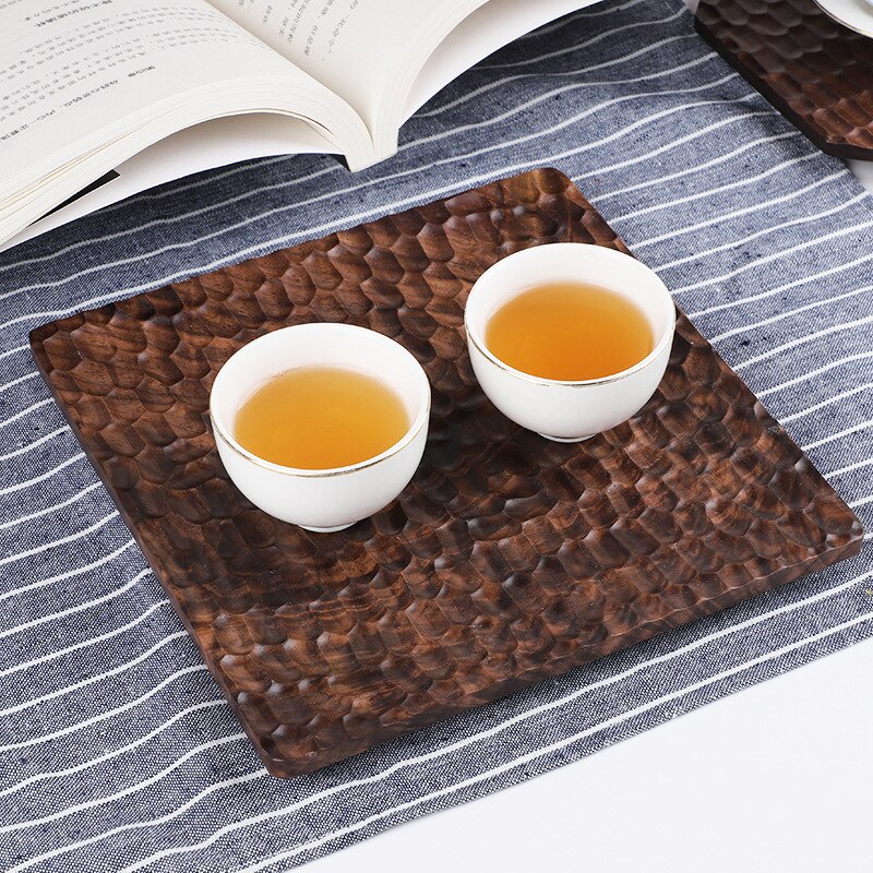 Wooden Black Walnut Tortoise Shell Tray Wooden Dry Bubble Tray Square Coaster Fruit Tray Japanese Style Tray