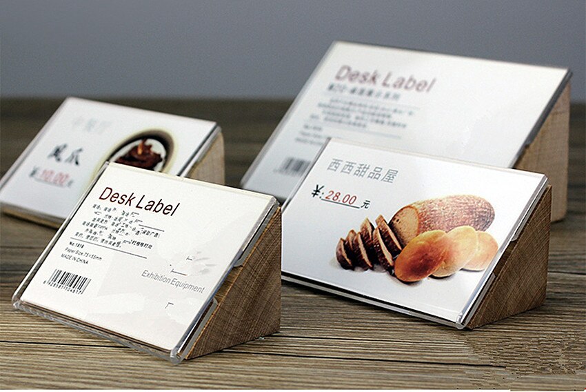 Desktop Label Display Stands Houder Voor Prijs Papieren Kaart Met Clear Acryl Front Cover En Gegaste Log Ondersteuning 2 stuks