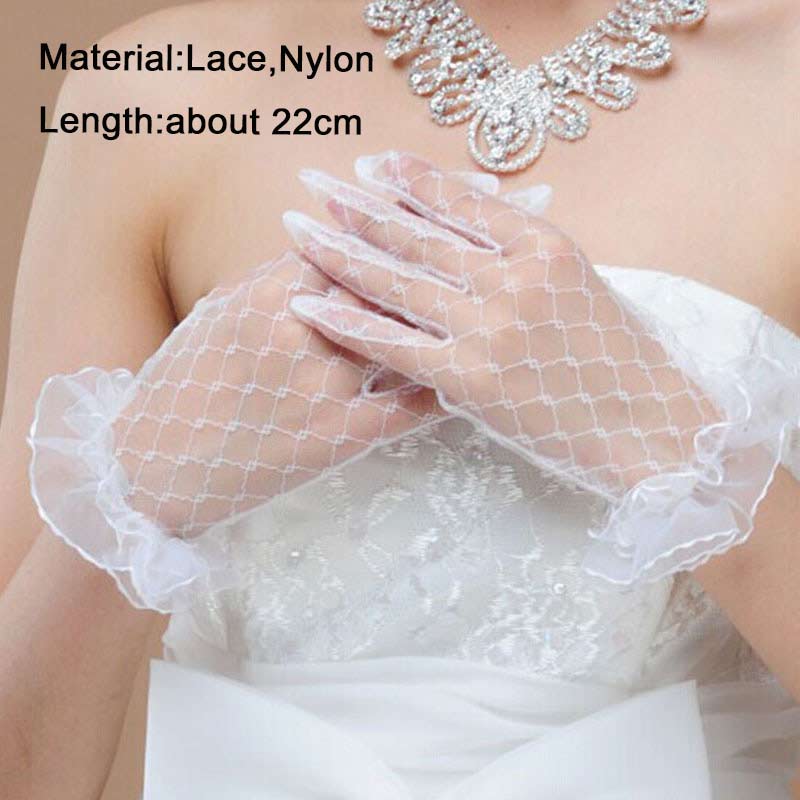 Female Gloves Transparent Dot Tulle Fishnet Gloves Black Bow Wrist Length Bridal Gloves Finger Short Mittens Wedding Accessories: 5