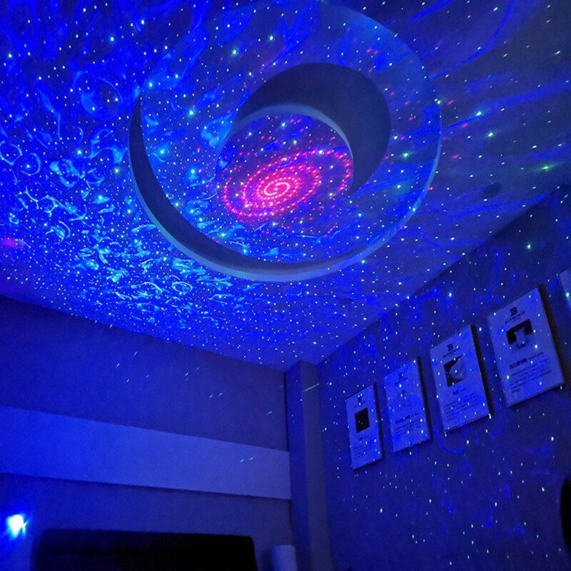 6 Kleuren Oceaan Zwaaien Licht Sterren Sky Projector Led Nachtlampje Nebula Cloud 360 Graden Rotatie Night Lamp Bluetooth Muziek