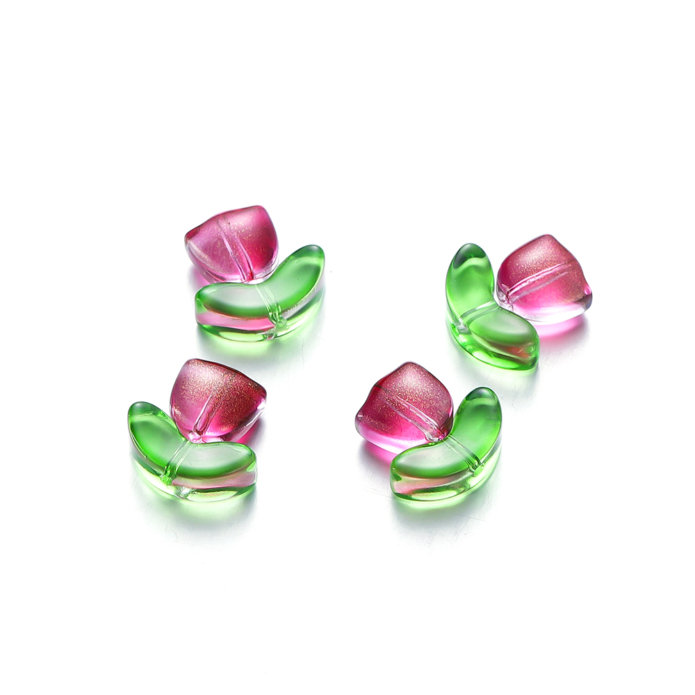 10/20Set Tulips Flower Lampwork Beads Multicolor Glass Flora Beads Multicolor Loose Beads for DIY Bracelets Jewelry Making
