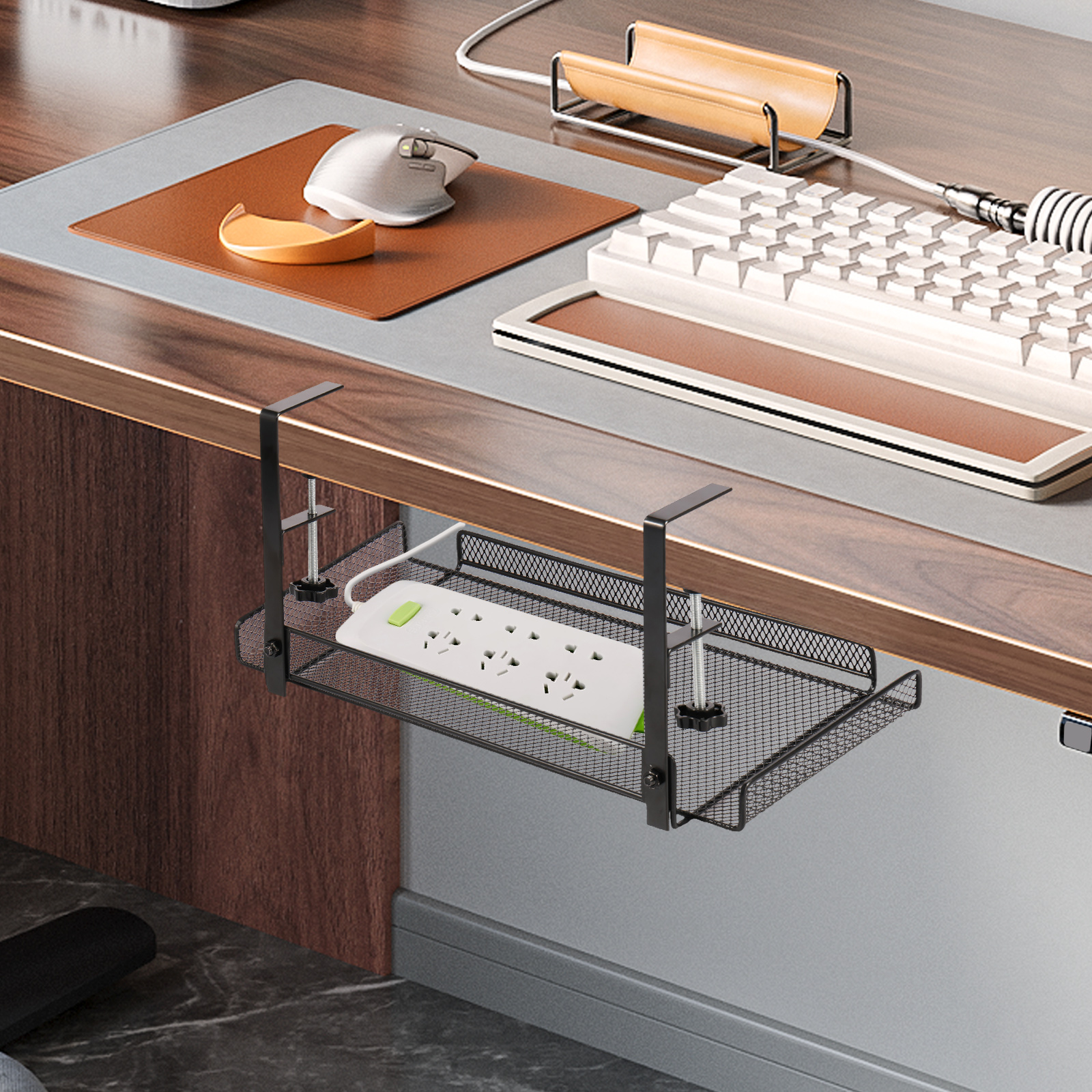 Kabelmanagement onder het bureau: kabelgoot van koolstofstaal met klemmen, geen boren nodig, stevige plank voor onder het bureau