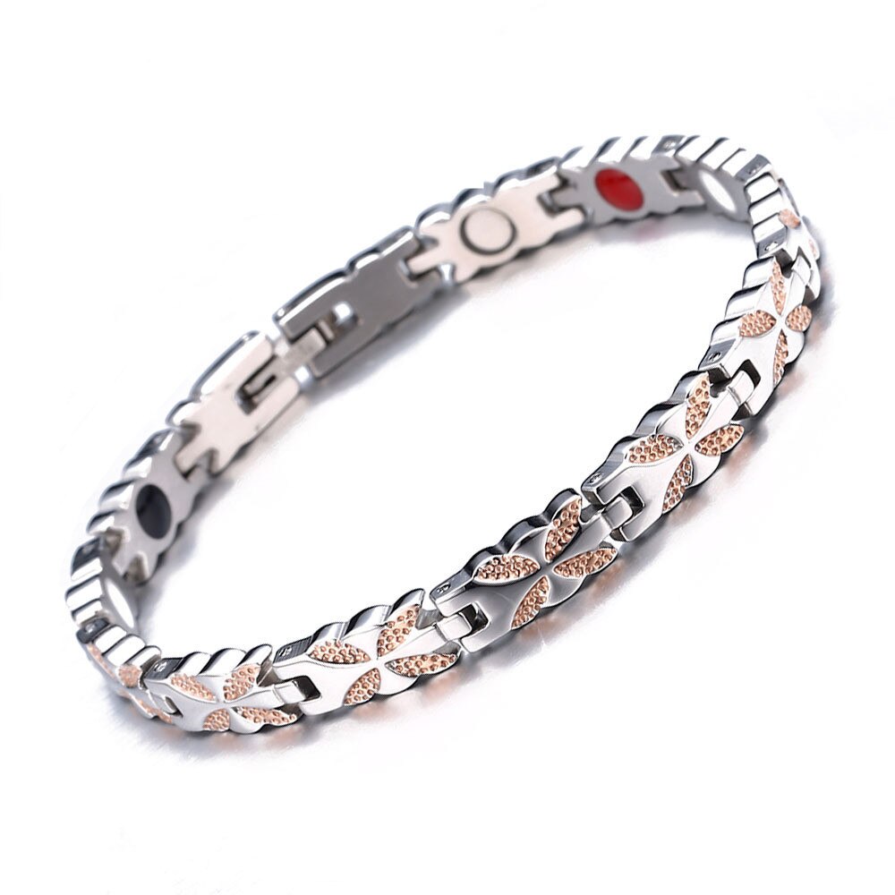 Stainless Steel Motion Health Care Bracelet For Women and Mens Rose Gold Color Grain Magnetic Bracelet Women Jewelry: Rose GOld